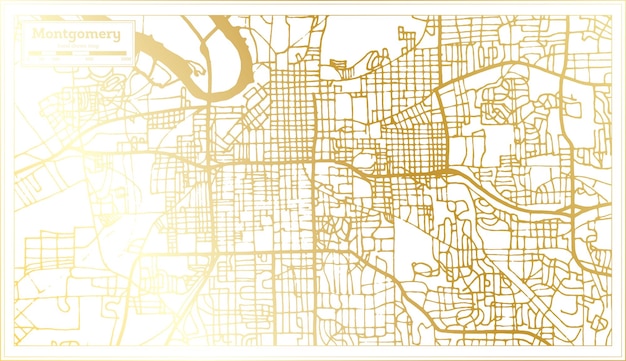 Montgomery USA City Map in Retro Style in Golden Color Outline Map