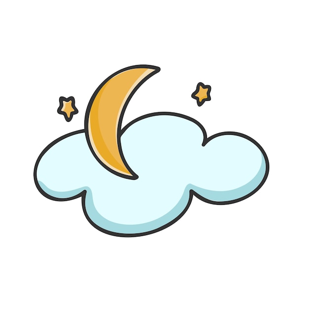 Month stars and cloud cartoon composition Hand drawn cute celestial symbol isolated