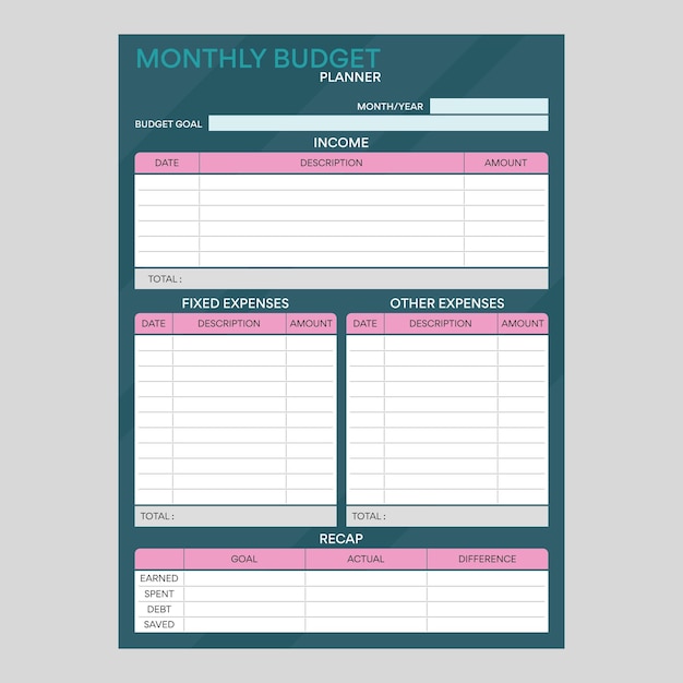 Monthly budget planner made in business style on dark abstract background