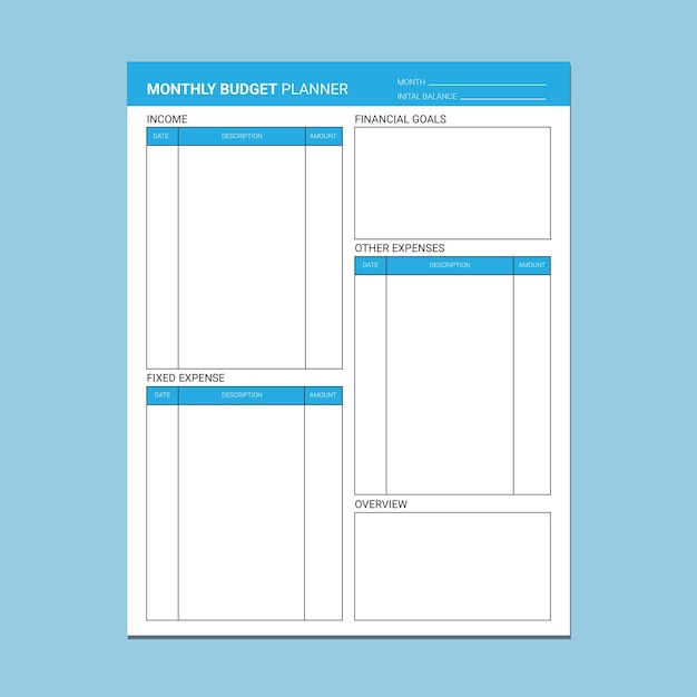 Monthly budget Planner Printable