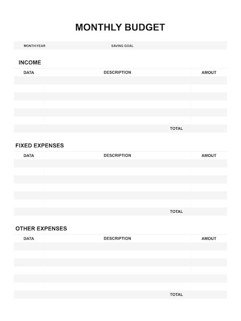 Monthly budget planner template. Vector illustration