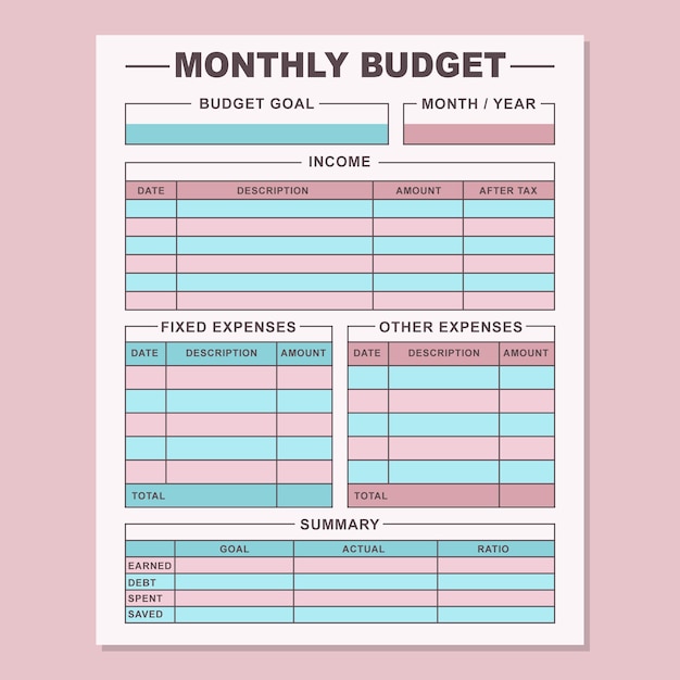 Monthly budget planning simple template