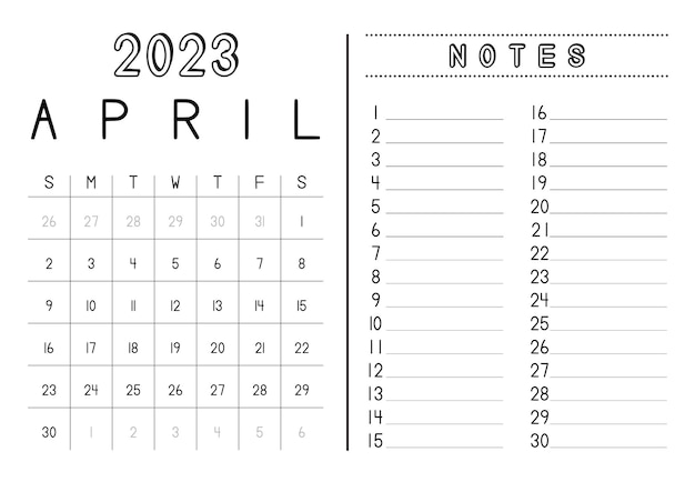 Monthly Calendar April 2023