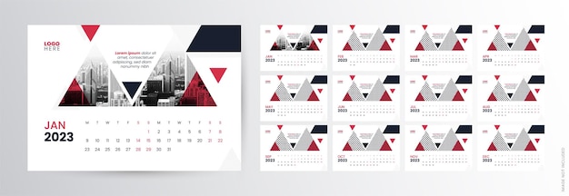 Monthly Desk Calendar for the 2023 Year Template Vector Design, Week starts on Monday