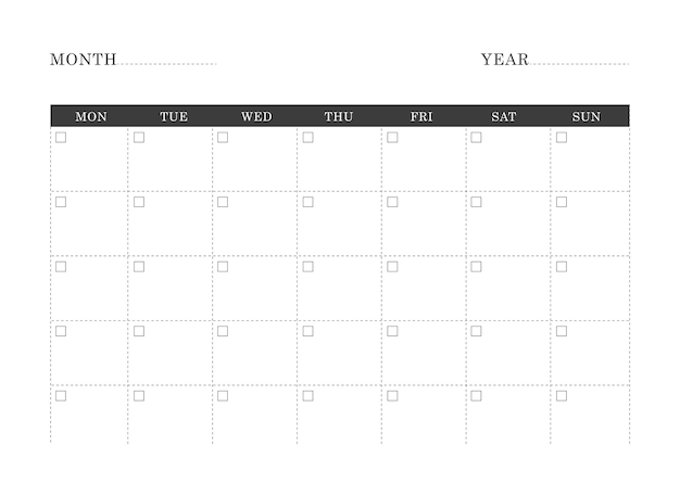 Monthly planner calendar template.