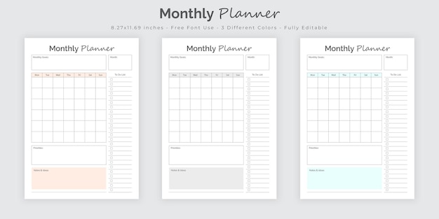 Monthly planner and monthly schedule journal logbook tracker interior template