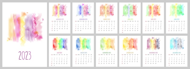 Monthly printable calendar 2023 Watercolor design