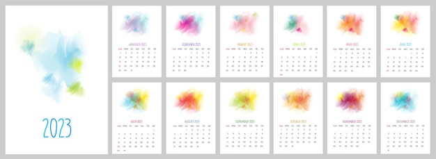 Monthly printable calendar 2023 Watercolor design