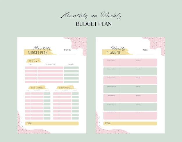 Monthly and weekly budget planner A4 format