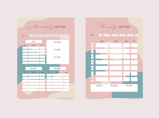 Monthly and weekly budget planners