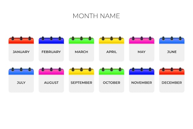 Months name calendar, 12 month names, Gradient month name vector yearly calendar