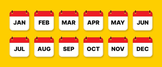 Vector months of the year calendar date all twelve months with names in abbreviated form vector icons