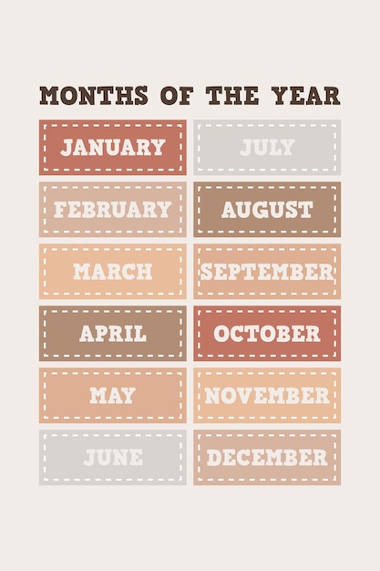 Months of The Year Educational Wall Art Poster