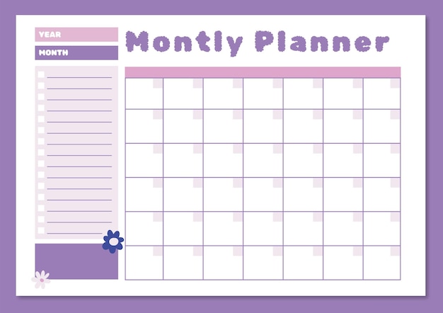 Montlhy Planner Vector Calendar Template