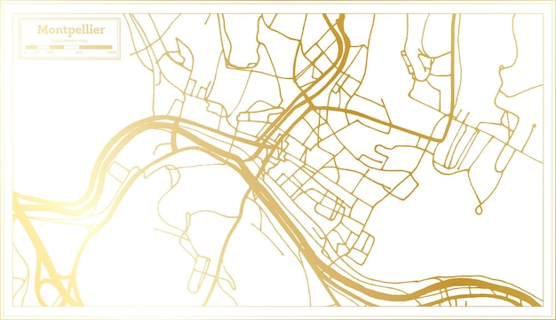 Montpellier France City Map in Retro Style in Golden Color Outline Map