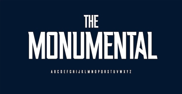 Monumental sport font high alphabet condensed bold letters for unique sportswear title and slim slender headline Grotesk typography with acute angle spike serifs Vector typeface