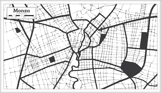 Monza Italy City Map in Black and White Color in Retro Style Outline Map