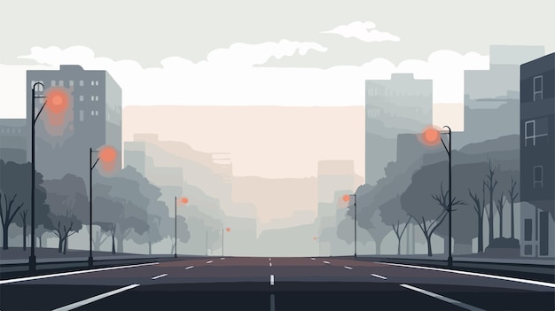 Vector moody urban landscape with fog rolling through empty