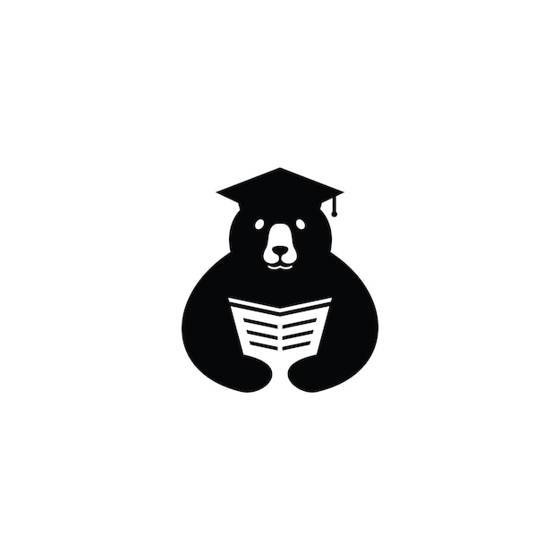 Moon bear black educational book illustration reading a book Premium Vector icon