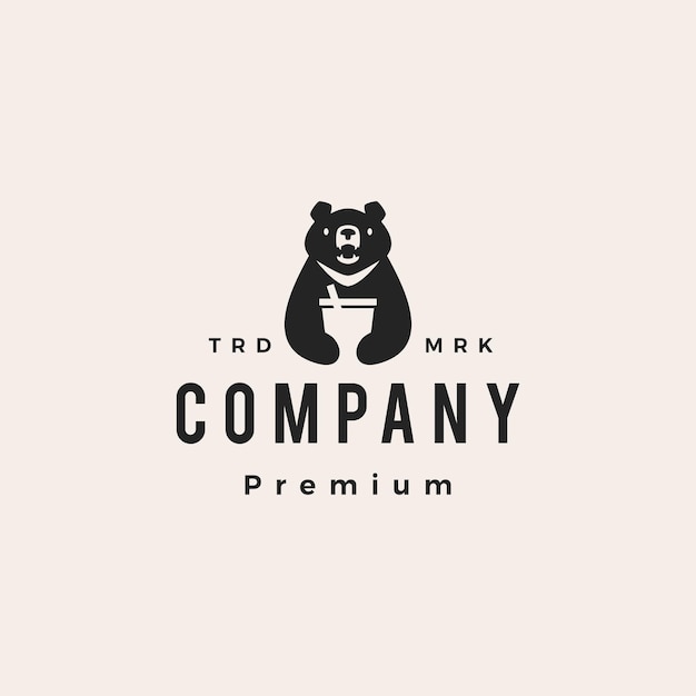 Vector moon black bear drink vietnam hipster vintage logo vector icon illustration