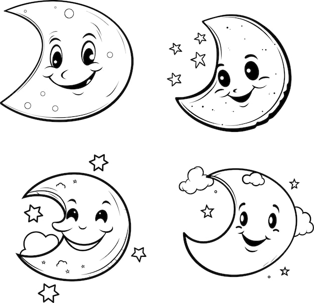 Moon Cartoon Vector Coloring Page