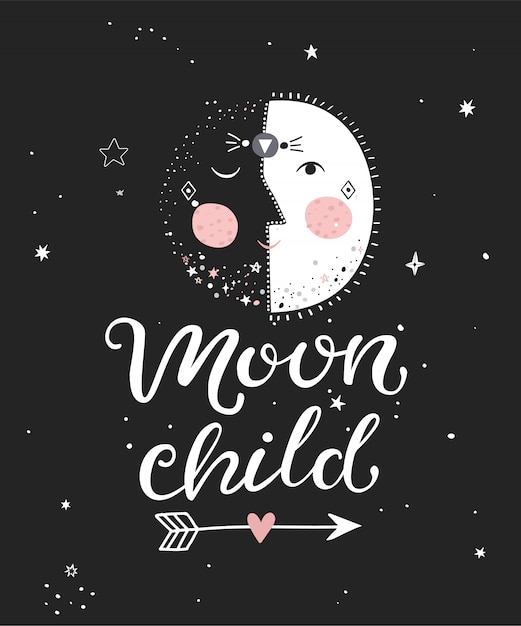 Moon child monochrome poster 