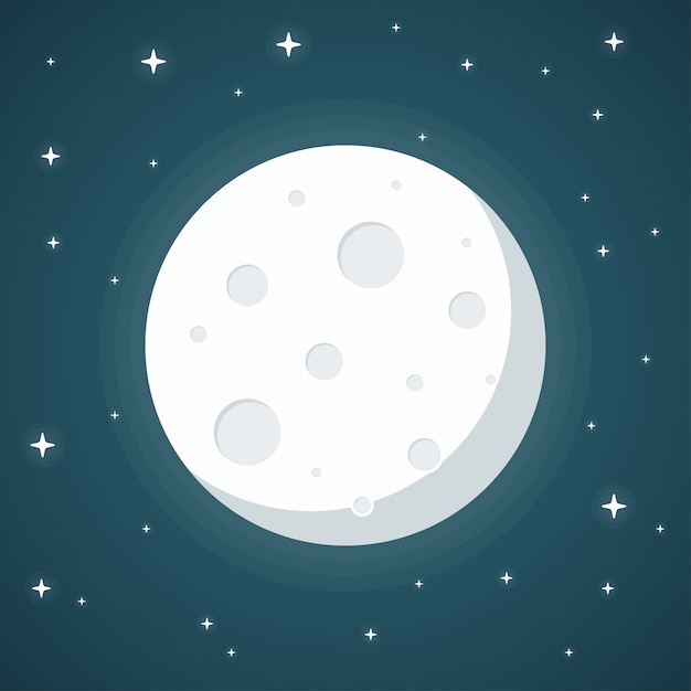 Moon flat design style on blue background,    