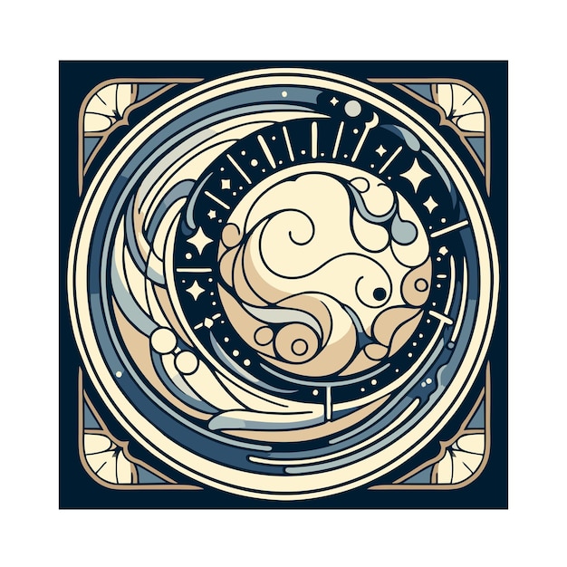 moon flat vector design in art nouveau style