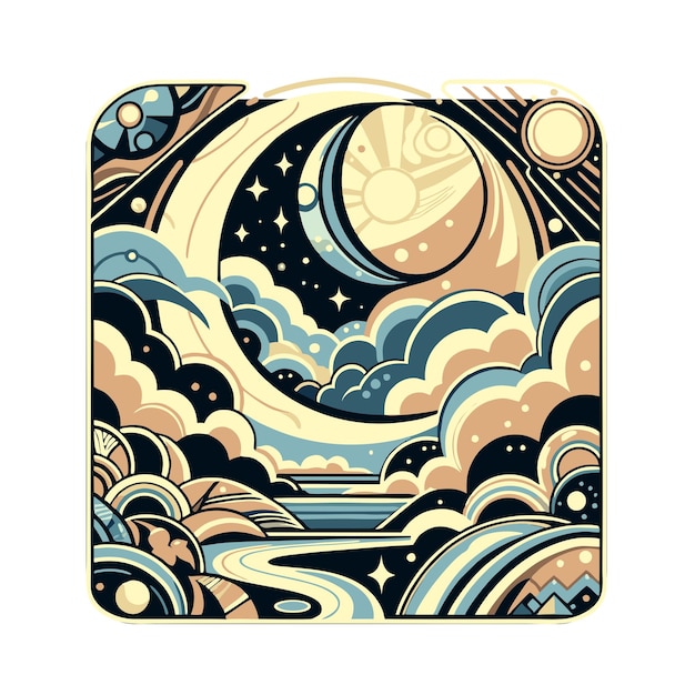 moon flat vector design in art nouveau style