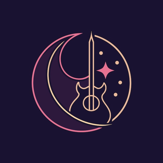 Moon and guitar line art modern logo