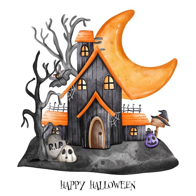 Moon Halloween Haunted house Halloween element Halloween decorationxDxA