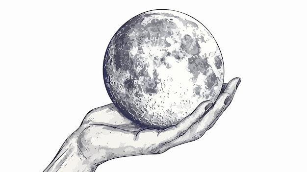 Vector moon in hand handdrawn vector isolated on white background