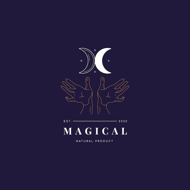 Moon and hand magic logo