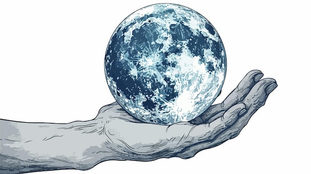 Moon in Hand Mixed Media Handdrawn Vector Isolated