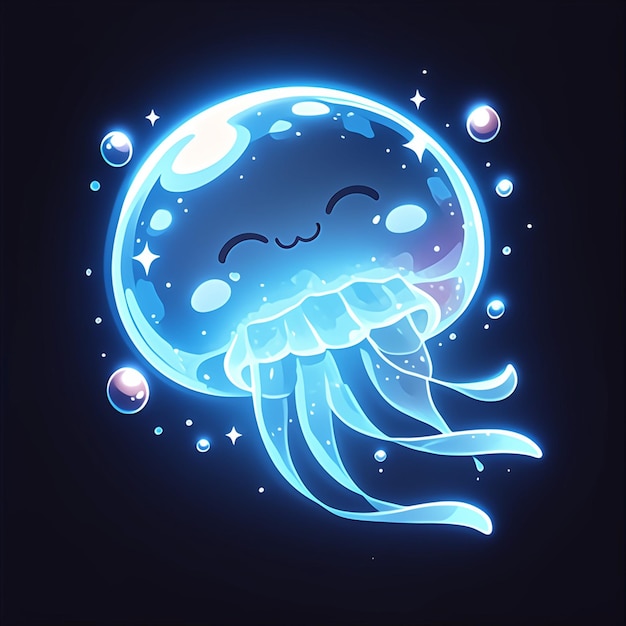 Vector moon jellyfish drifting with the current