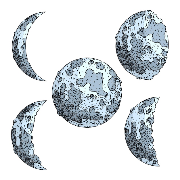 moon set sketch hand drawn vector