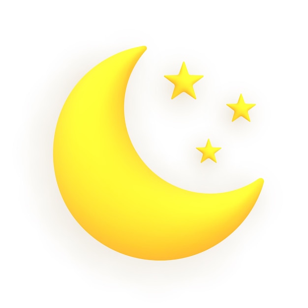 Moon and stars Cute weather realistic icon 3d cartoon