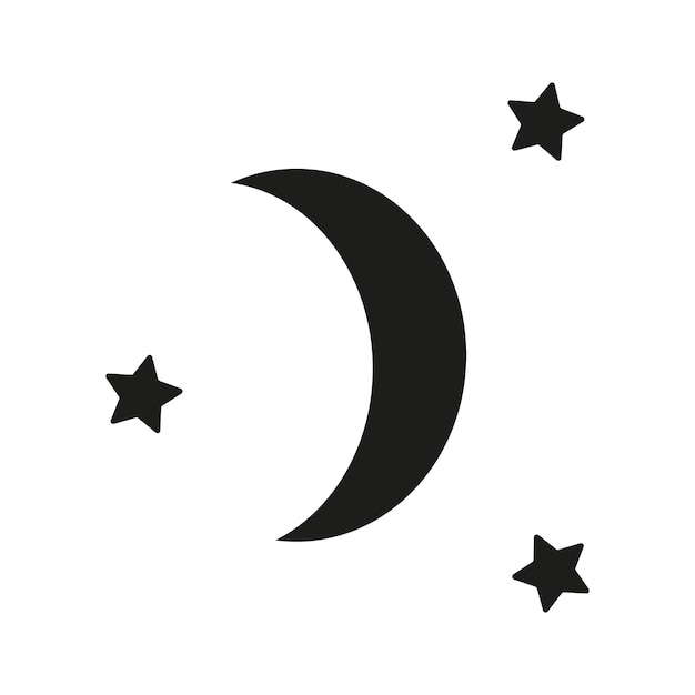 Moon and stars at night flat icon illustration isolated on white background