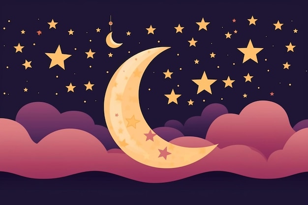 Vector moon and stars ramadan background