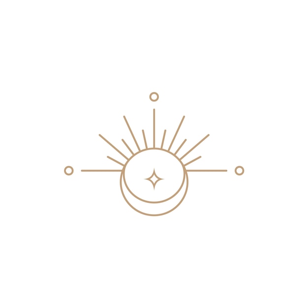 Moon and sun vector logo Gold line mystic symbol bohemian linear style