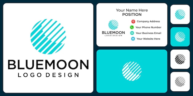 Moon tech logo design with business card template.