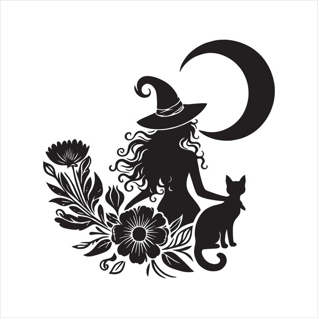 Vector moon witch and the cat svg