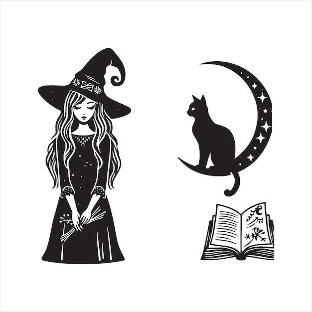 Vector moon witch and the cat svg