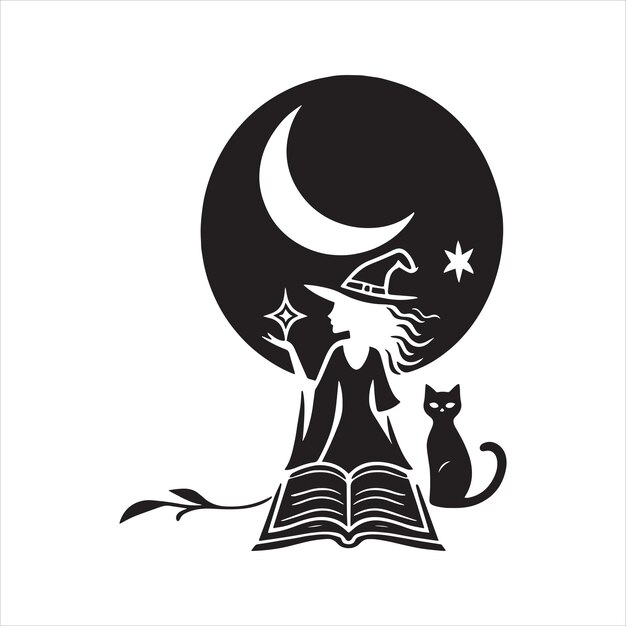 Vector moon witch and the cat svg