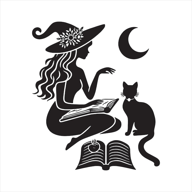 Vector moon witch and the cat svg