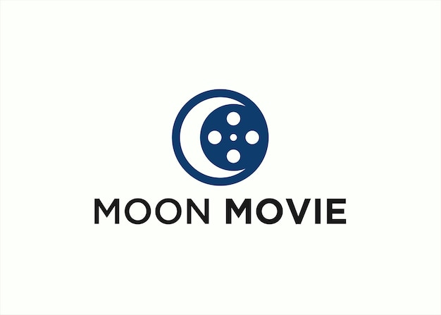 moon with film reel logo design vector illustration on white background