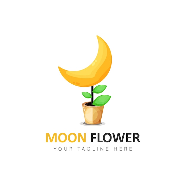 Moon with flower logo design illustration