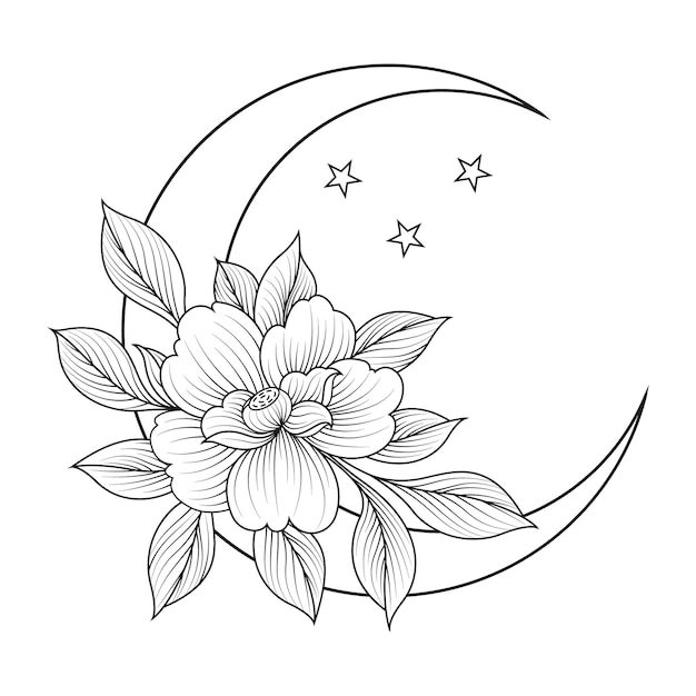 A moon with flowers and stars on it