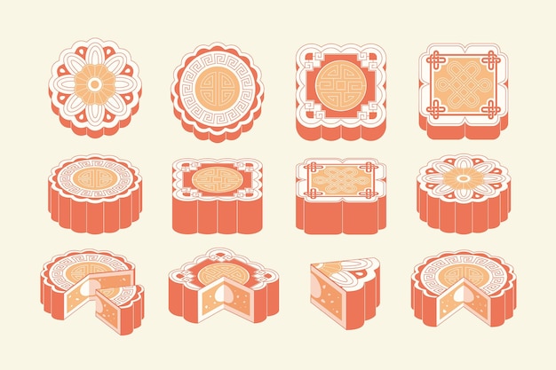 Mooncake Illustration Set Chinese Mooncake V3 in Vector EPS