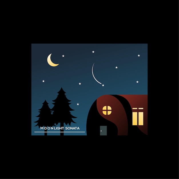 Moonlight illustration design flat minimalist